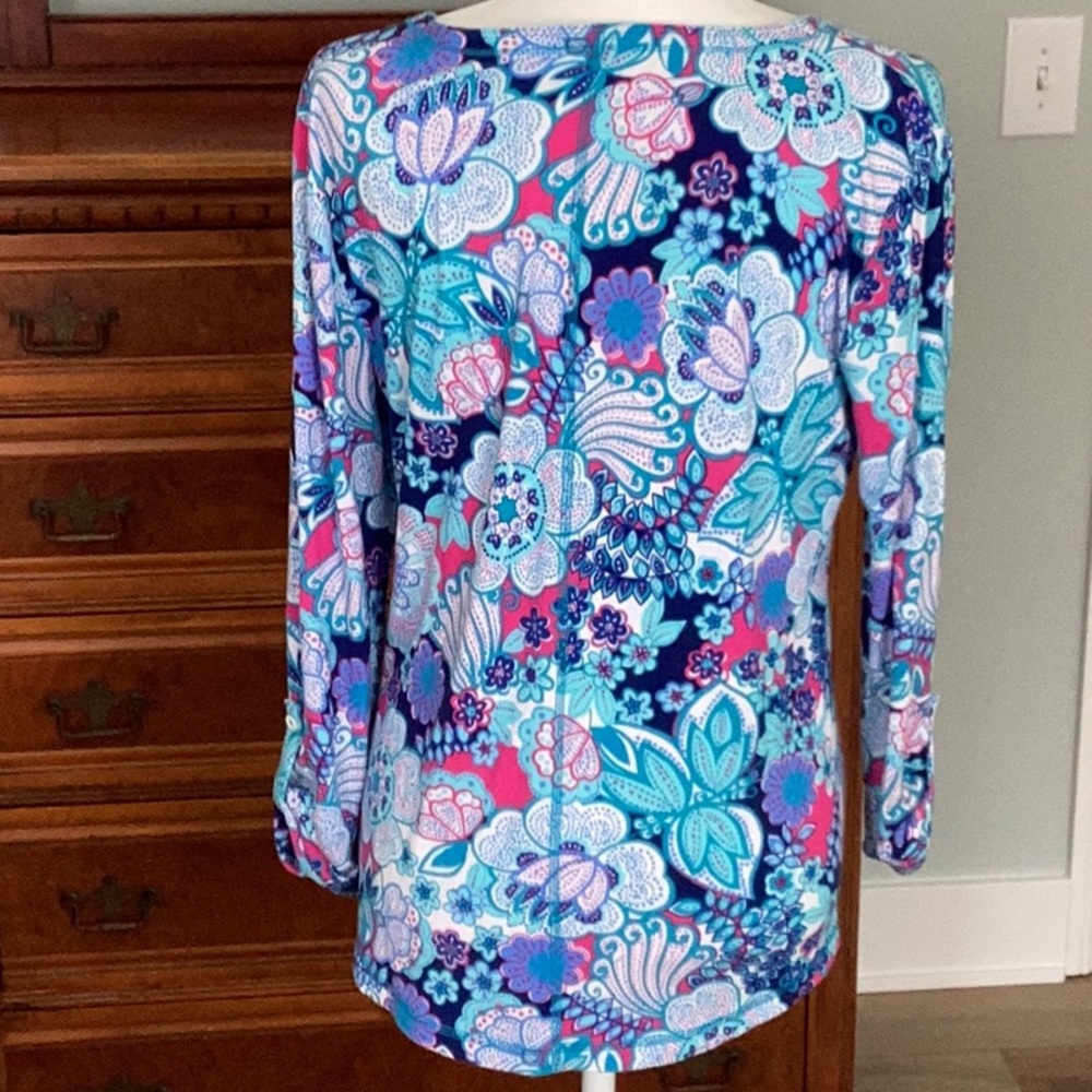 Talbots Roll Tab Sleeve UPF 50+ Tee Floral in Large Petite Modern Classic - Picture 6 of 8